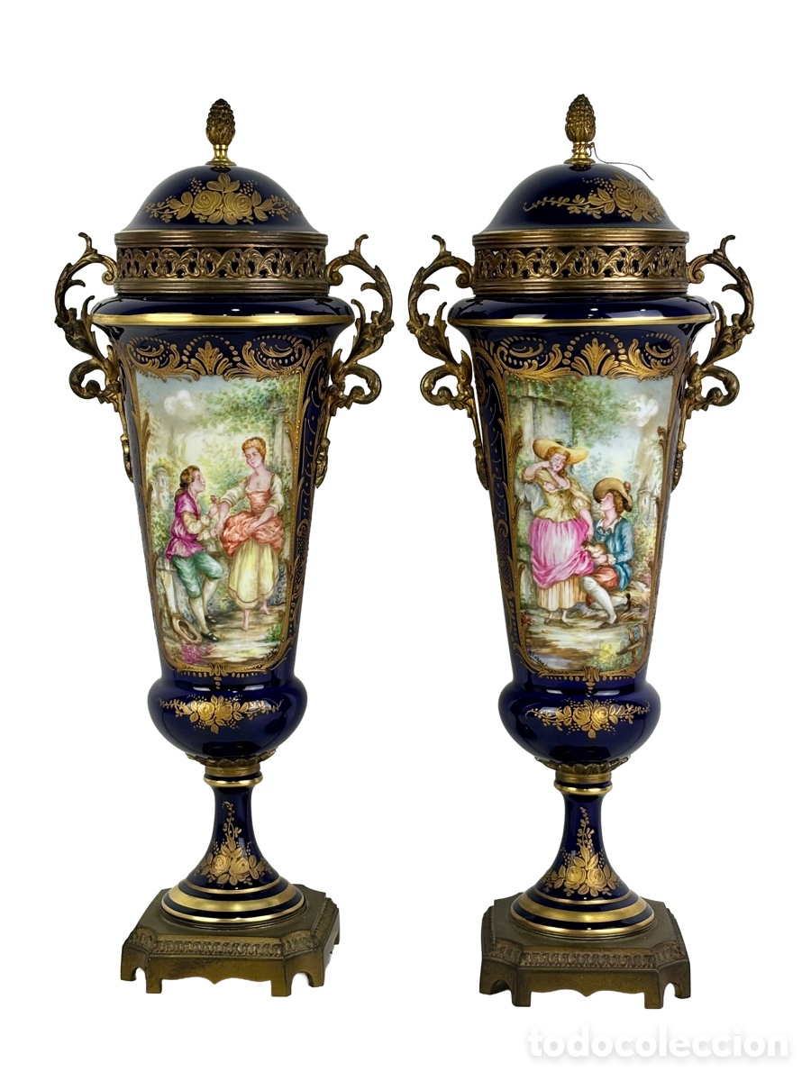Oggetti Antichi: PAREJA DE JARRONES PORCELANA DE SEVRES - 50 CM