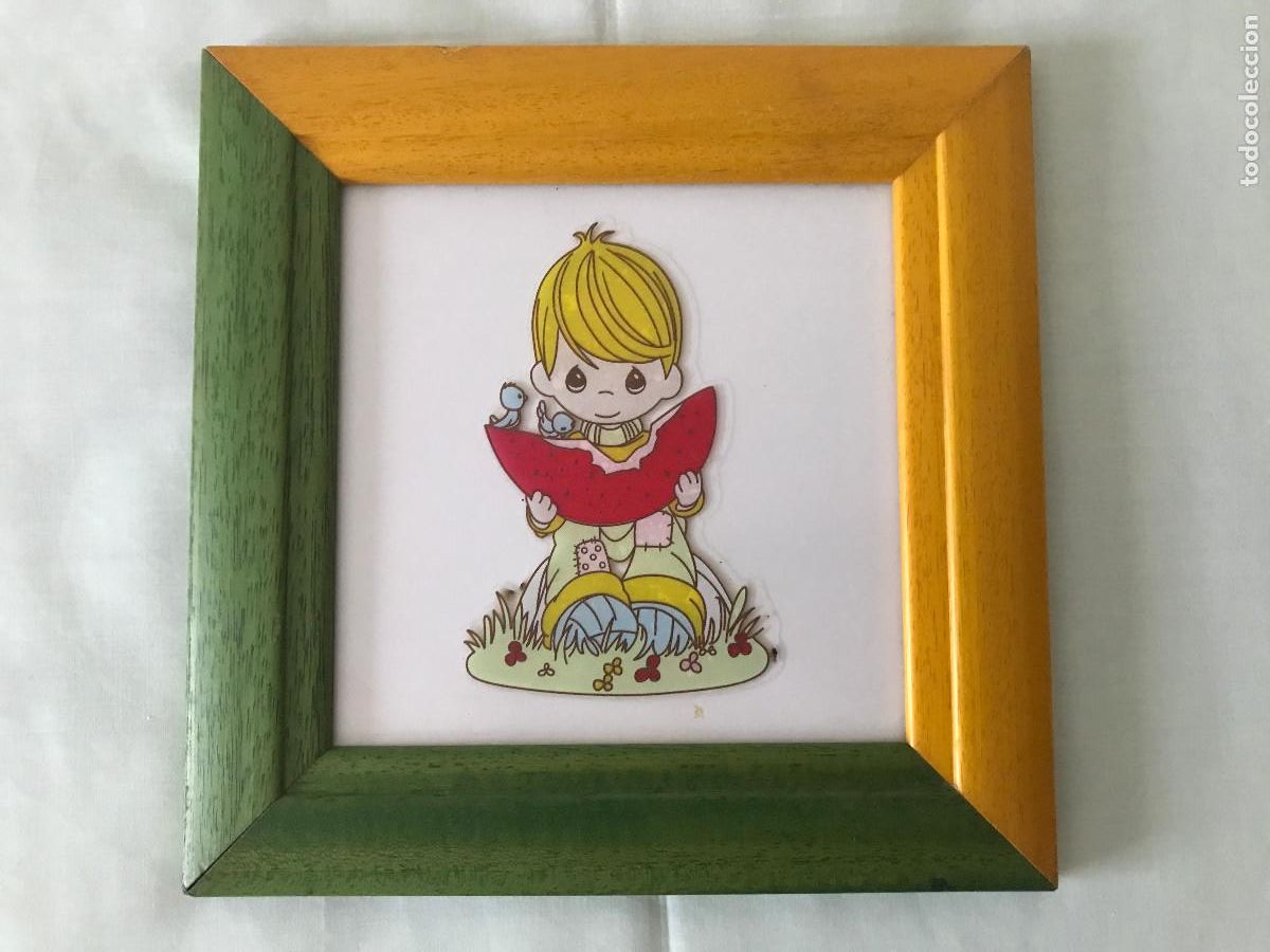 Antig&uuml;edades: Cuadro. Ni&ntilde;o con sand&iacute;a. 24 x 24 cm