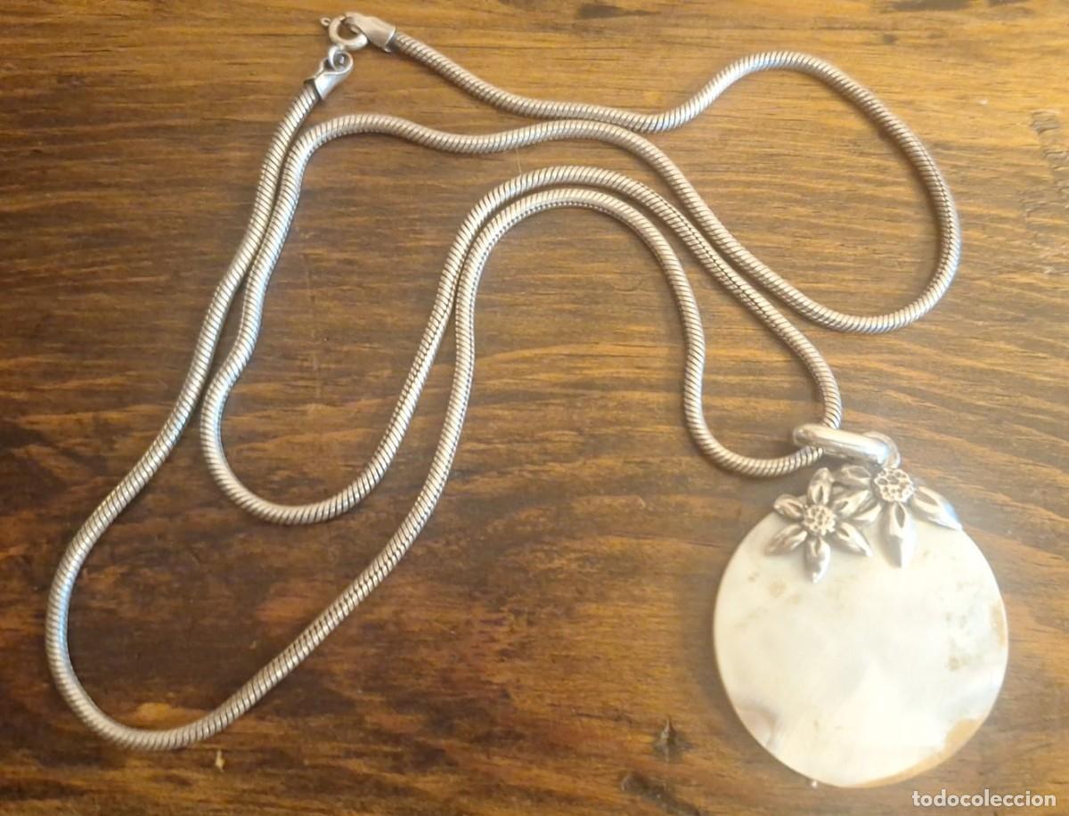 Antig&uuml;edades: Gran Cadena de Plata con Colgante A&ntilde;os 50 PLATA y MADREPERLA