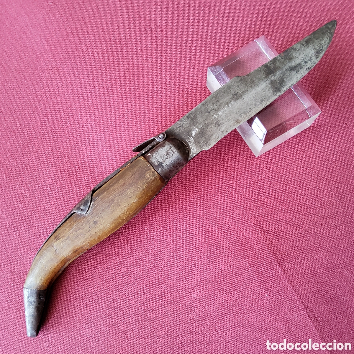 Antig&uuml;edades: ANTIGUA NAVAJA M. LOPEZ, DE ALBACETE, DE HIERRO Y ASTA, MEDIDA 18,5 CM.
