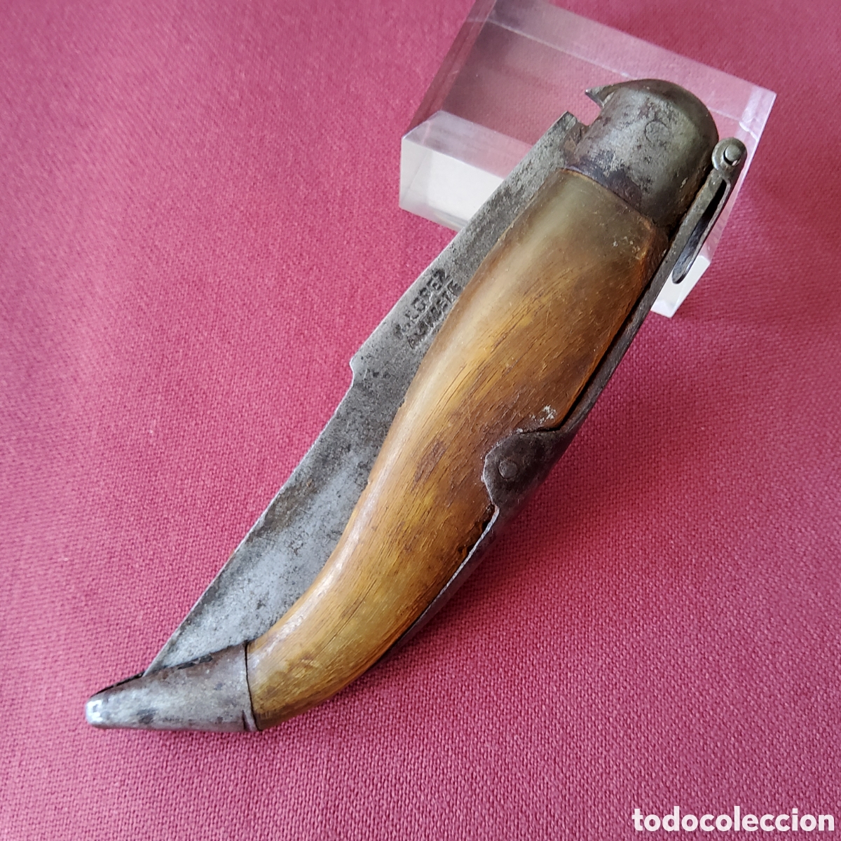 Antig&uuml;edades: ANTIGUA NAVAJA M. LOPEZ, DE ALBACETE, DE HIERRO Y ASTA, MEDIDA 18,5 CM.