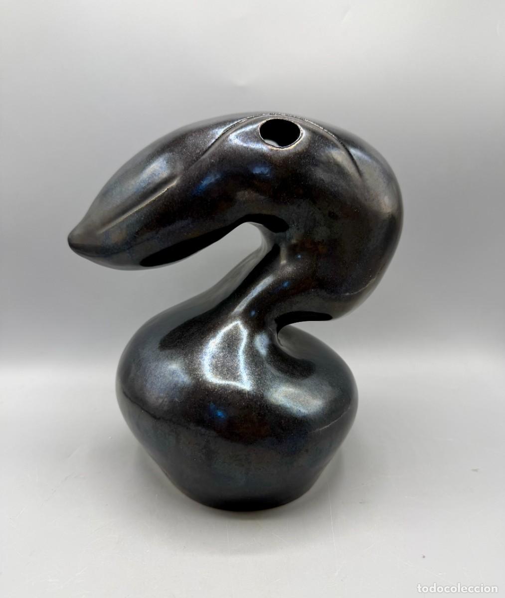 Antig&uuml;edades: JORDI SERRA MORAGAS RARA ESCULTURA CERAMICA PIEZA &Uacute;NICA AVE ABSTRACTA RAKU ESMALTADA FIGURA FIRMADA