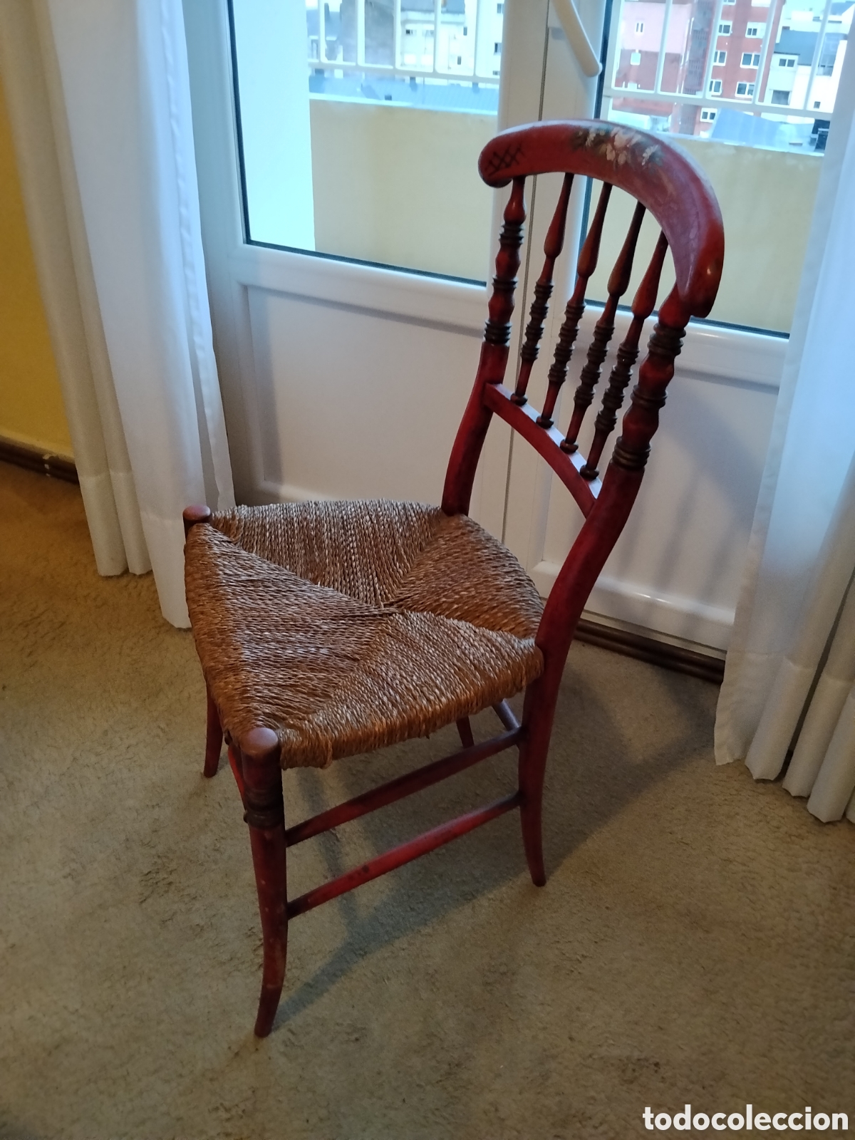 Antig&uuml;edades: SILLA ANTIGUA DE ENEA PINTADA A MANO - Foto 2