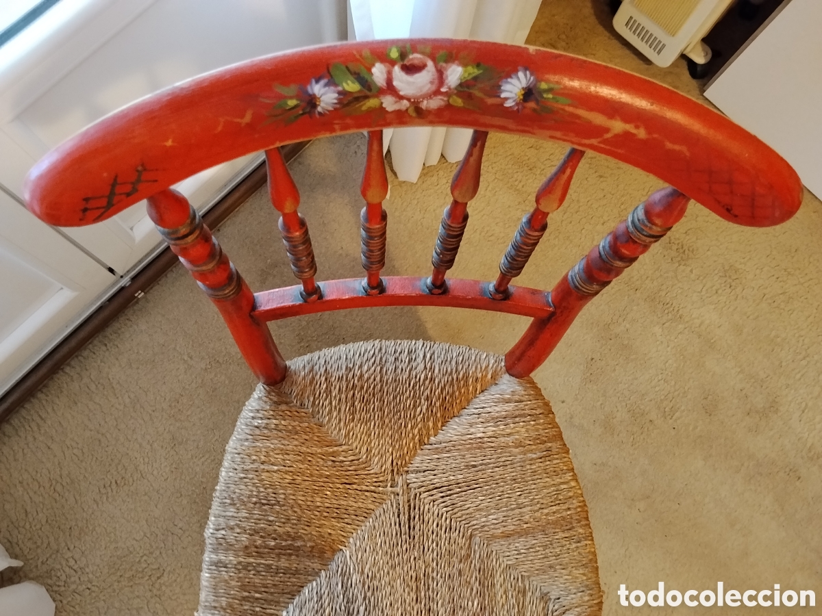 Antig&uuml;edades: SILLA ANTIGUA DE ENEA PINTADA A MANO - Foto 3