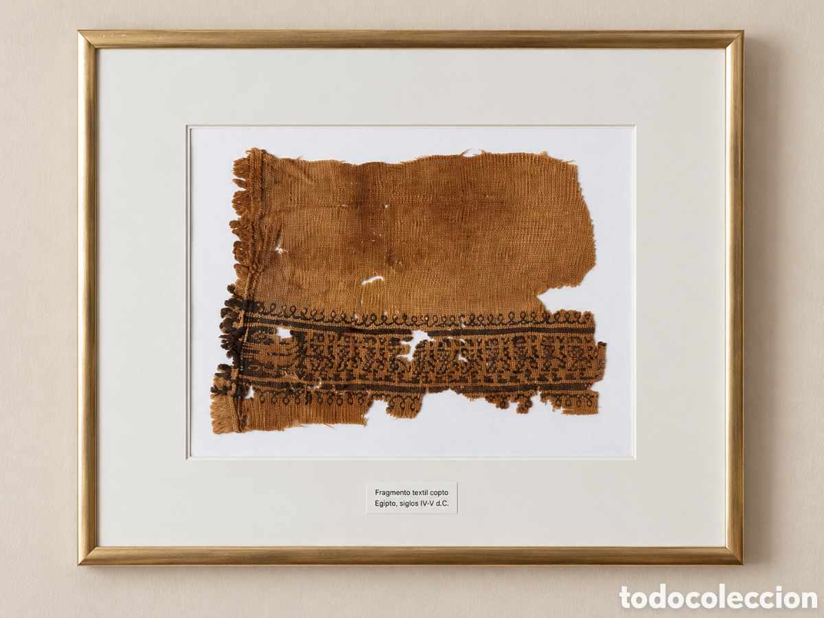Antig&uuml;edades: Fragmento textil copto egipcio, siglos IV&ndash;IX d.C. &ndash; COA y licencia