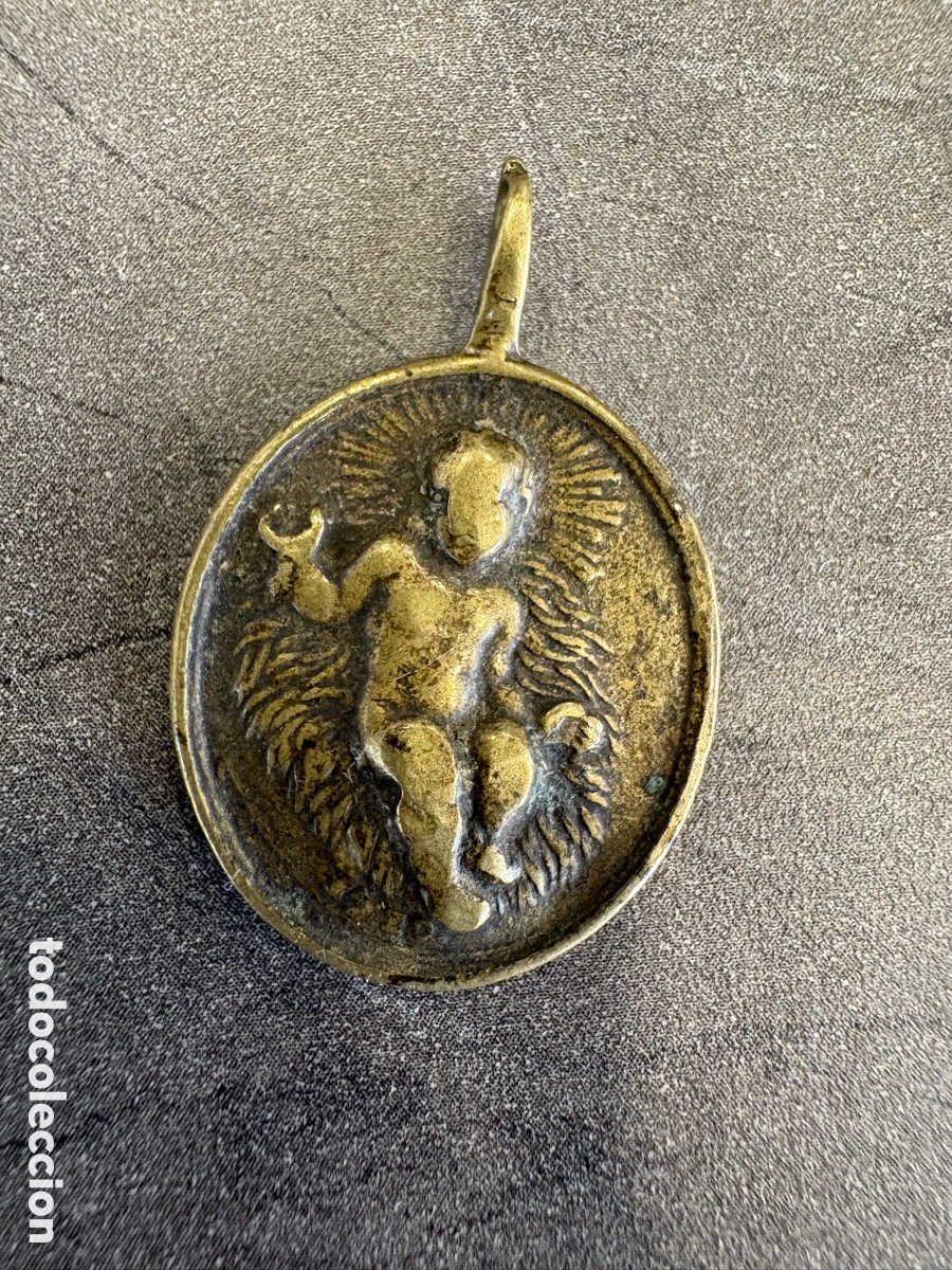 Antig&uuml;edades: Medalla jesuita antigua de bronce, S. XVII-XVIII. San Ignacio de Loyola / Ni&ntilde;o Jes&uacute;s