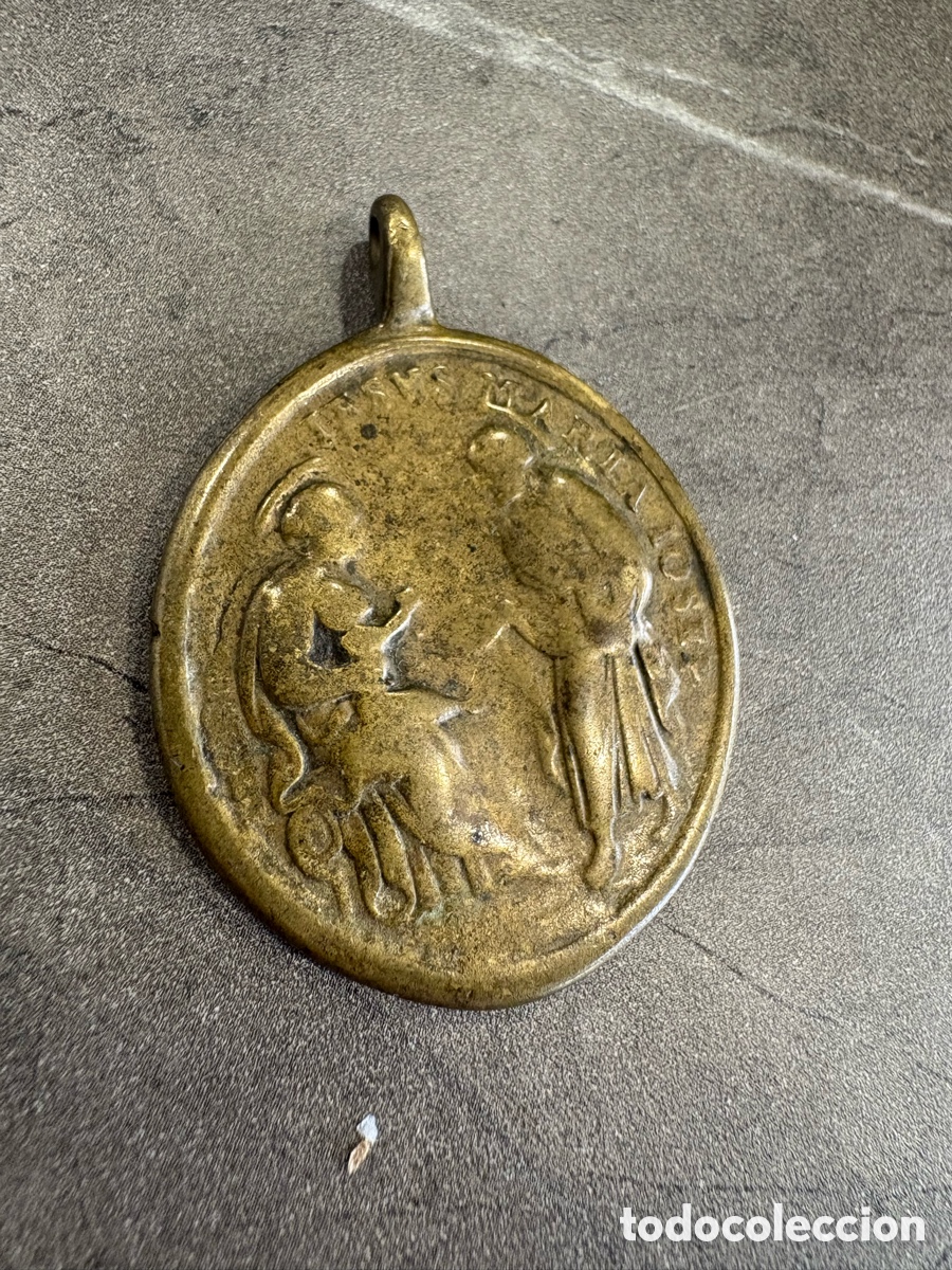 Antig&uuml;edades: Medalla Devocional Antigua S. XIX Bronce. Sagrada Familia Y Santos Ap&oacute;stoles. Roma