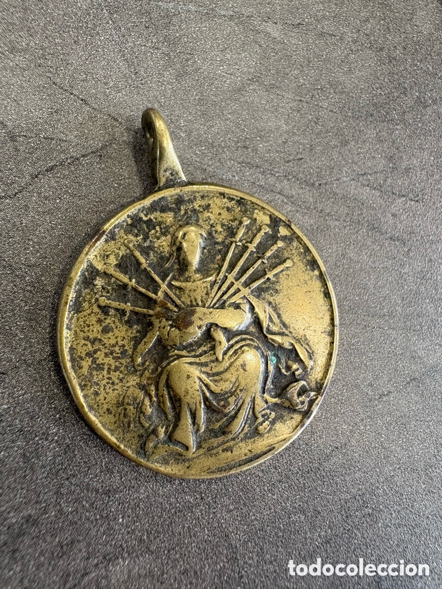 Antig&uuml;edades: Antigua Medalla De Bronce S. XVIII/XIX. Virgen De Los Dolores / La Dolorosa