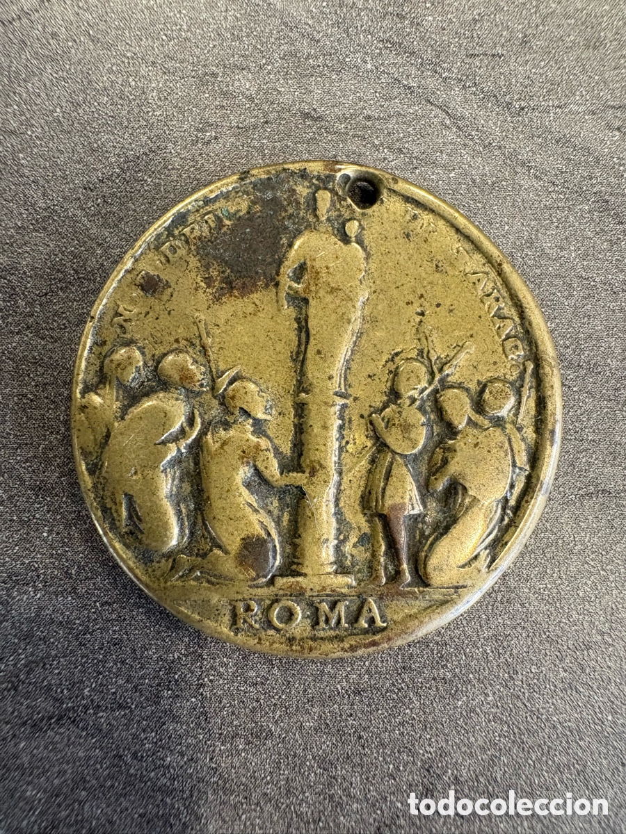 Antig&uuml;edades: Gran Medalla del S. XVIII en Bronce &bull; Virgen del Pilar (Roma) / San Bruno Cartujo