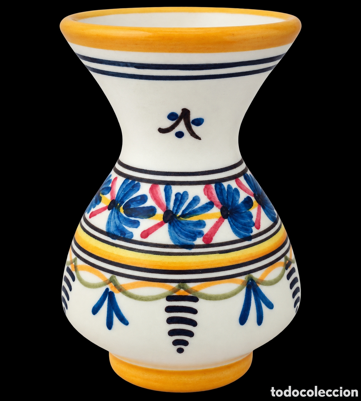 Antig&uuml;edades: Jarr&oacute;n Florero de Talavera de la Reina Firmado | Cer&aacute;mica Artesanal Decorativa 10 cm
