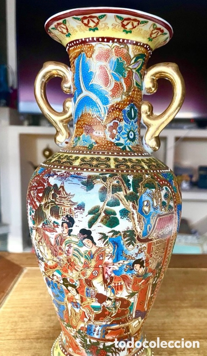 Antig&uuml;edades: Jarr&oacute;n Porcelana Royal Satsuma Vintage 30cm