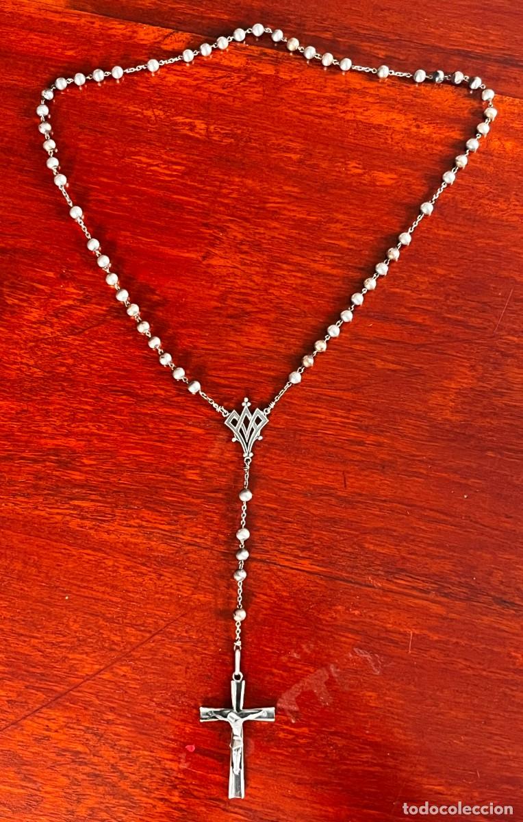 Antig&uuml;edades: ANTIGUO ROSARIO DE PLATA, 38 G, GRAN CRUCIFIJO DE 5,5 CM, TRABAJO ARTESANAL