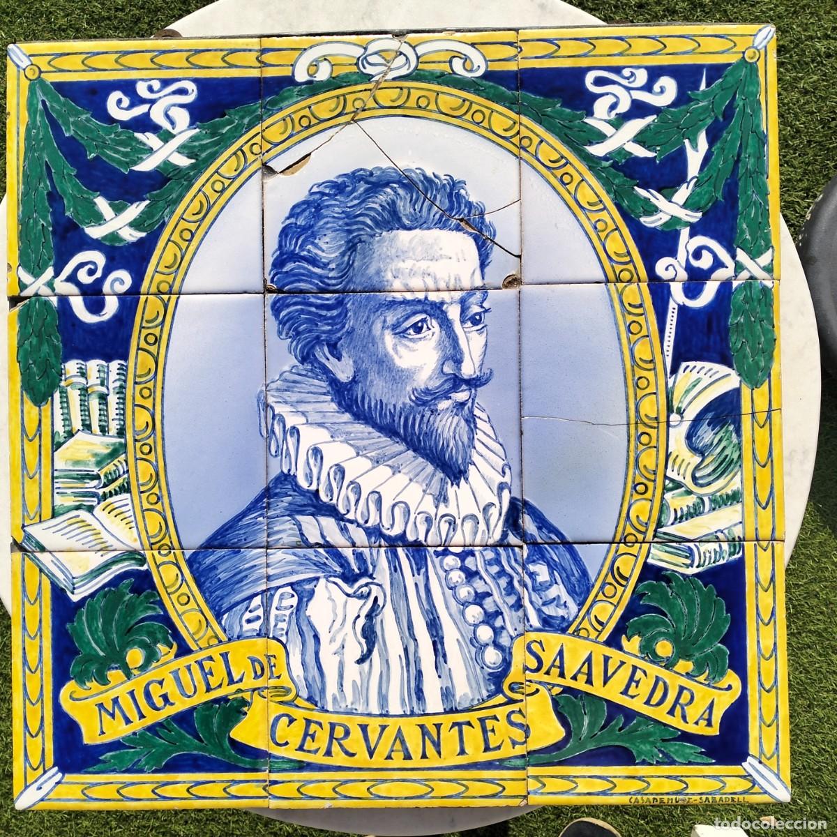Antig&uuml;edades: CERAMICA CASADEMUNT, SABADELL. M. CERVANTES. QUIJOTE. mediados S XX. 45 x 45 cm