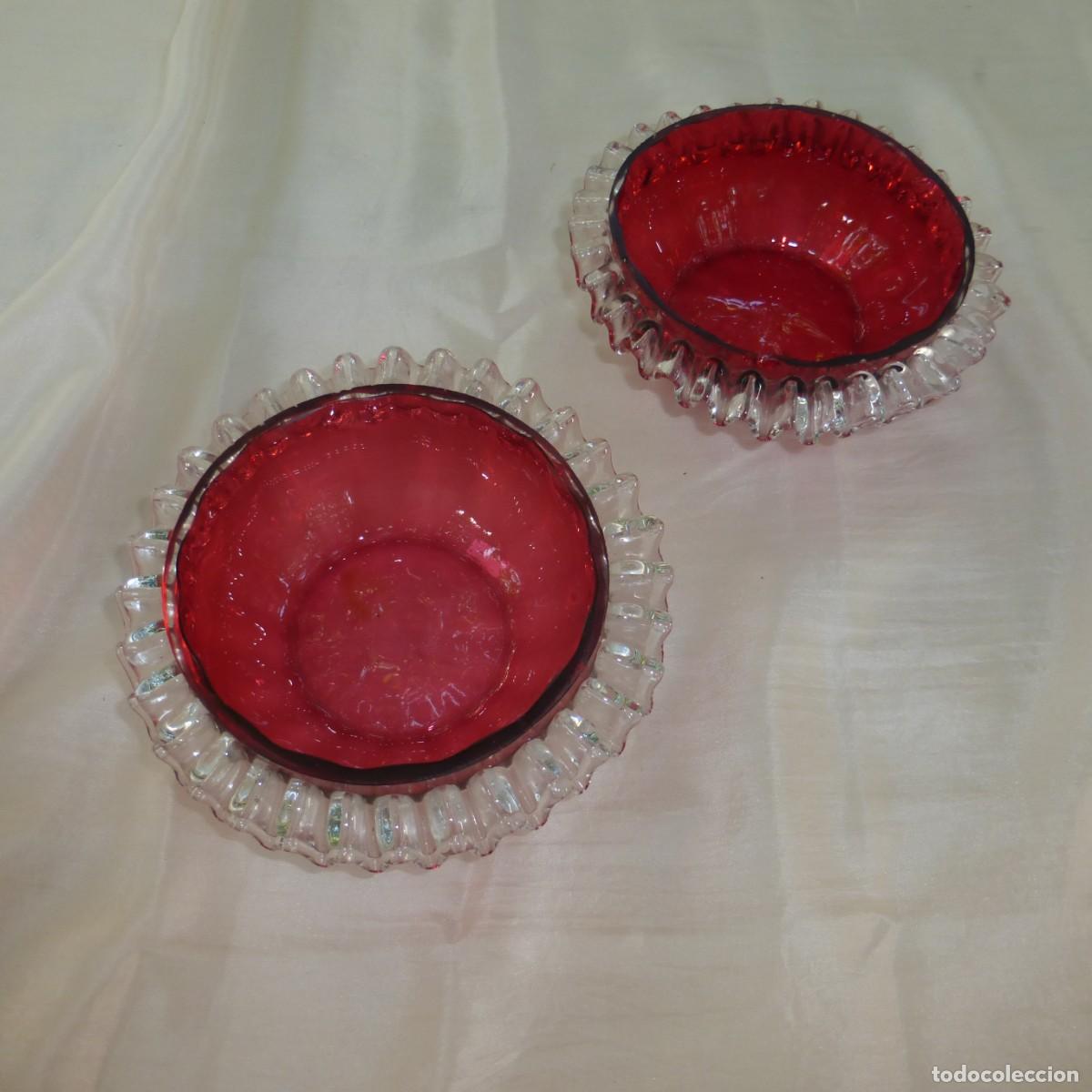 Antig&uuml;edades: ANTIGUOS PAREJA DE CUENCOS DE CRISTAL CRANBERRY S. XX BRITISH GLASS BOWLS
