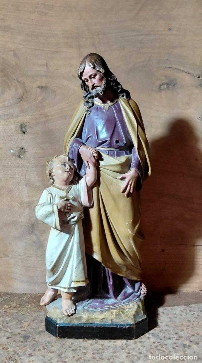 Antig&uuml;edades: Escultura san jose con ni&ntilde;o jesus olot