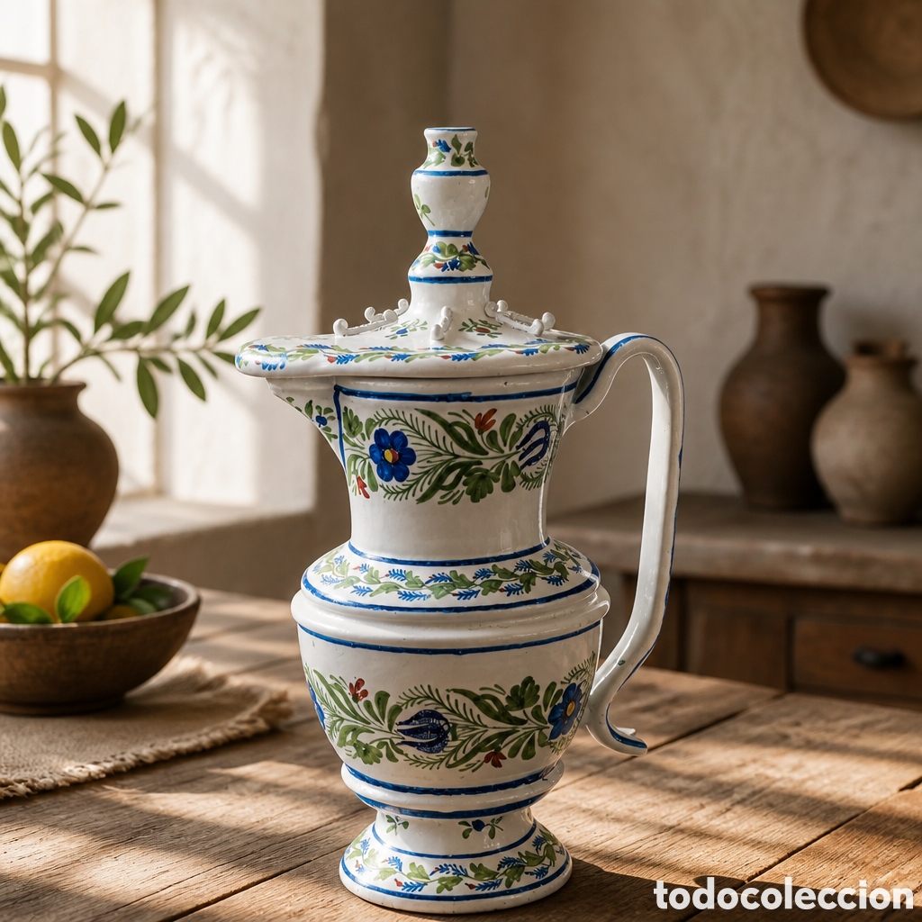 Antig&uuml;edades: EXTRAORDINARIA JARRA DE PICO CERAMICA DE MANISES . DECORADA A MANO CON MOTIVOS FLORALES. 43 CM