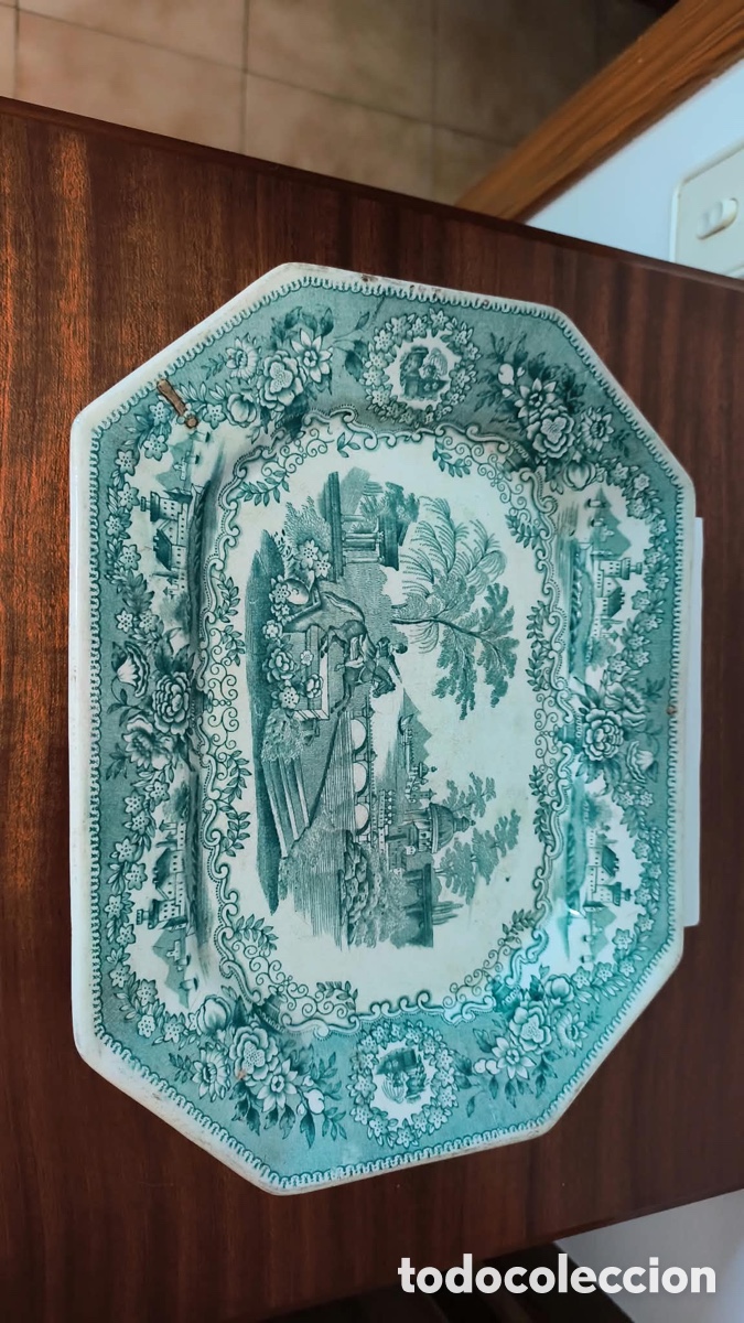 Antiquit&eacute;s: Bandeja porcelana Sacabeu Estatua Portugal ,siglo XIX