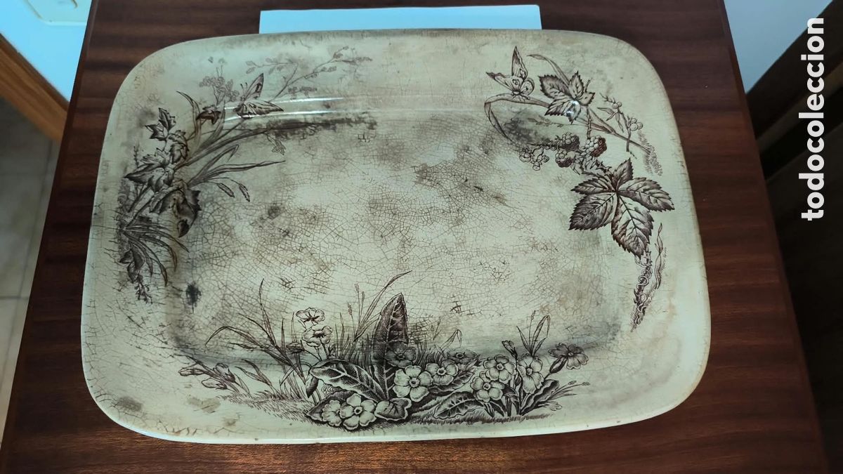 Antig&uuml;edades: Bandeja porcelana Inglesa &eacute;poca Victoriana,siglo XIX
