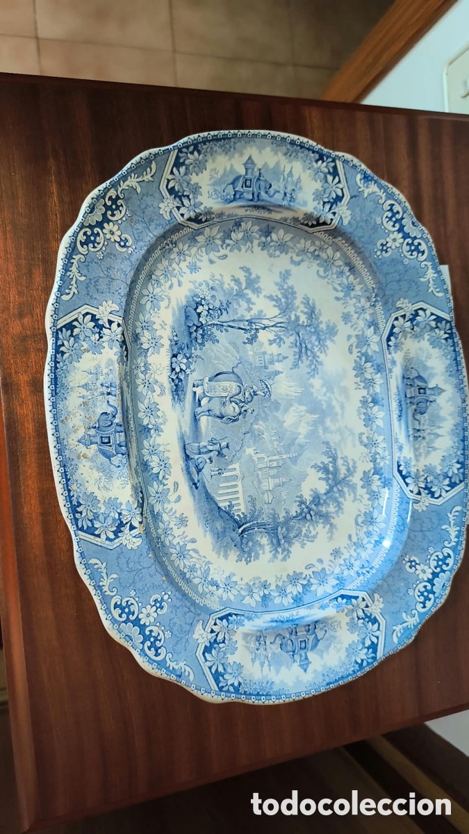 Antig&uuml;edades: Bandeja porcelana Inglesa &eacute;poca Victoriana,siglo XIX