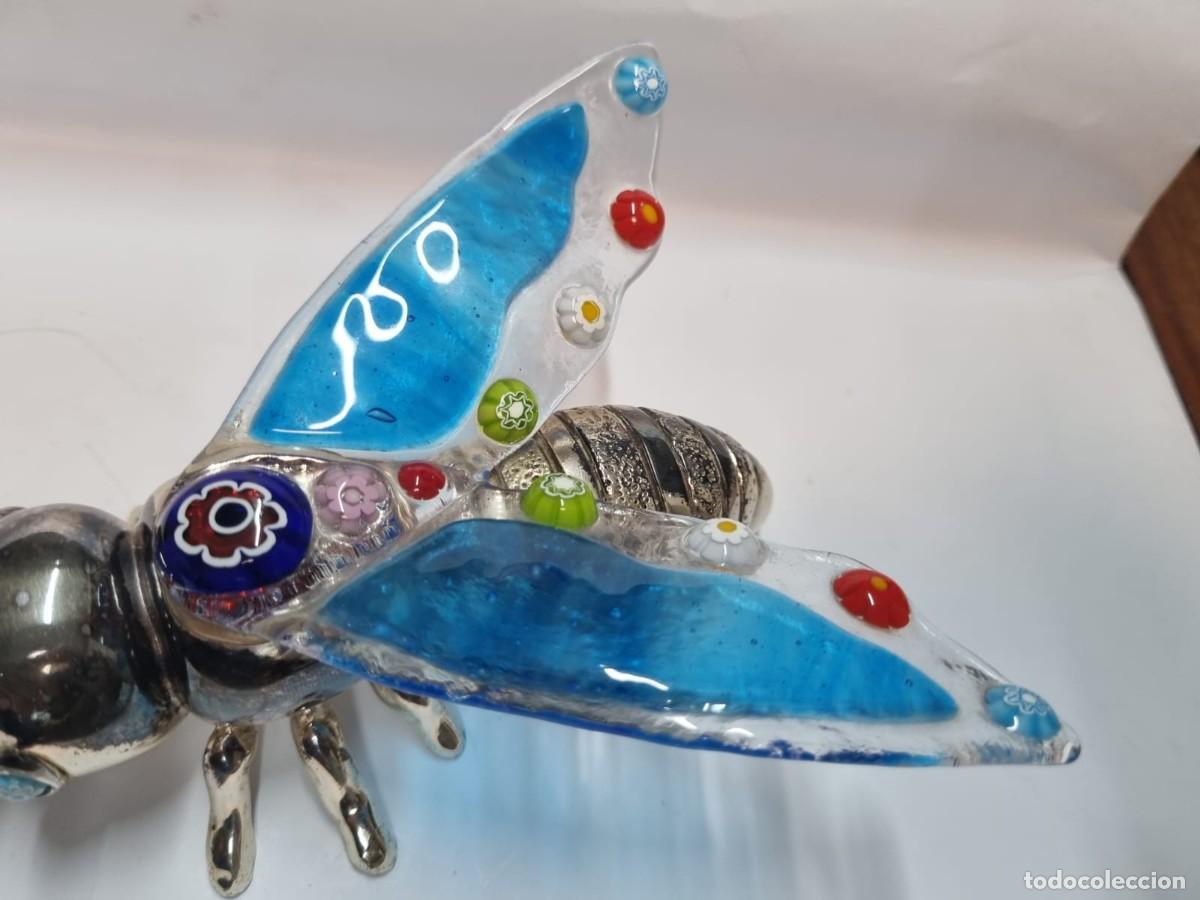Antig&uuml;edades: Ape de Murano plateada con alas en cristal murrina