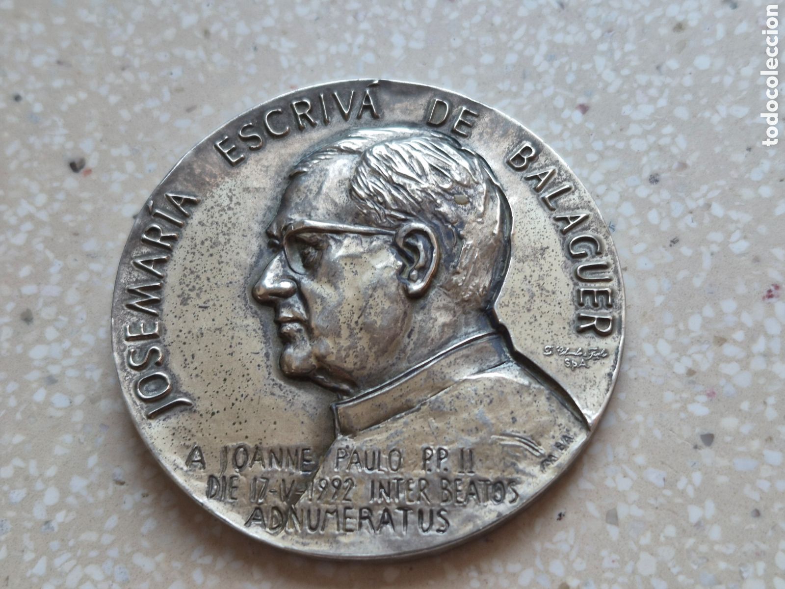 Antig&uuml;edades: Medalla Plata Beatificaci&oacute;n San JOS&Eacute; MAR&Iacute;A ESCRIV&Aacute; DE BALAGUER - 100 gr. 925 - Punzones .