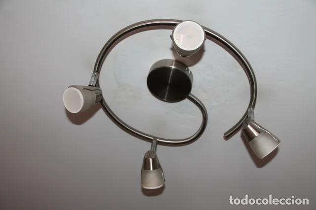 Antig&uuml;edades: L&aacute;mpara de techo plateada y blanca Buen estado &middot; Plateado y Blanco &middot; Vidrio y Metal