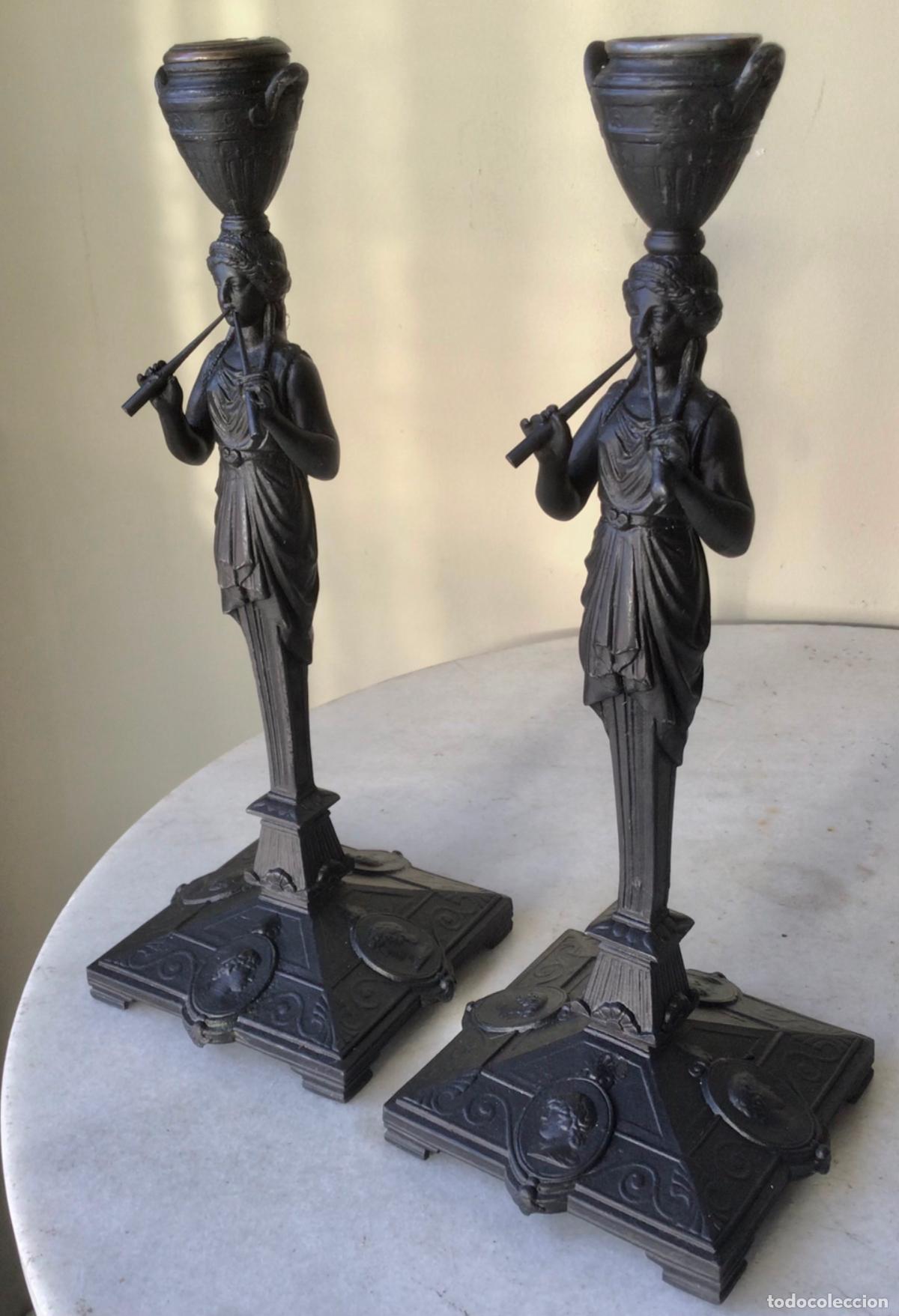 Antig&uuml;edades: PAREJA DE ANTIGUOS PORTAVELAS - CANDELABROS , EPOCA IMPERIO SIGLO XIX