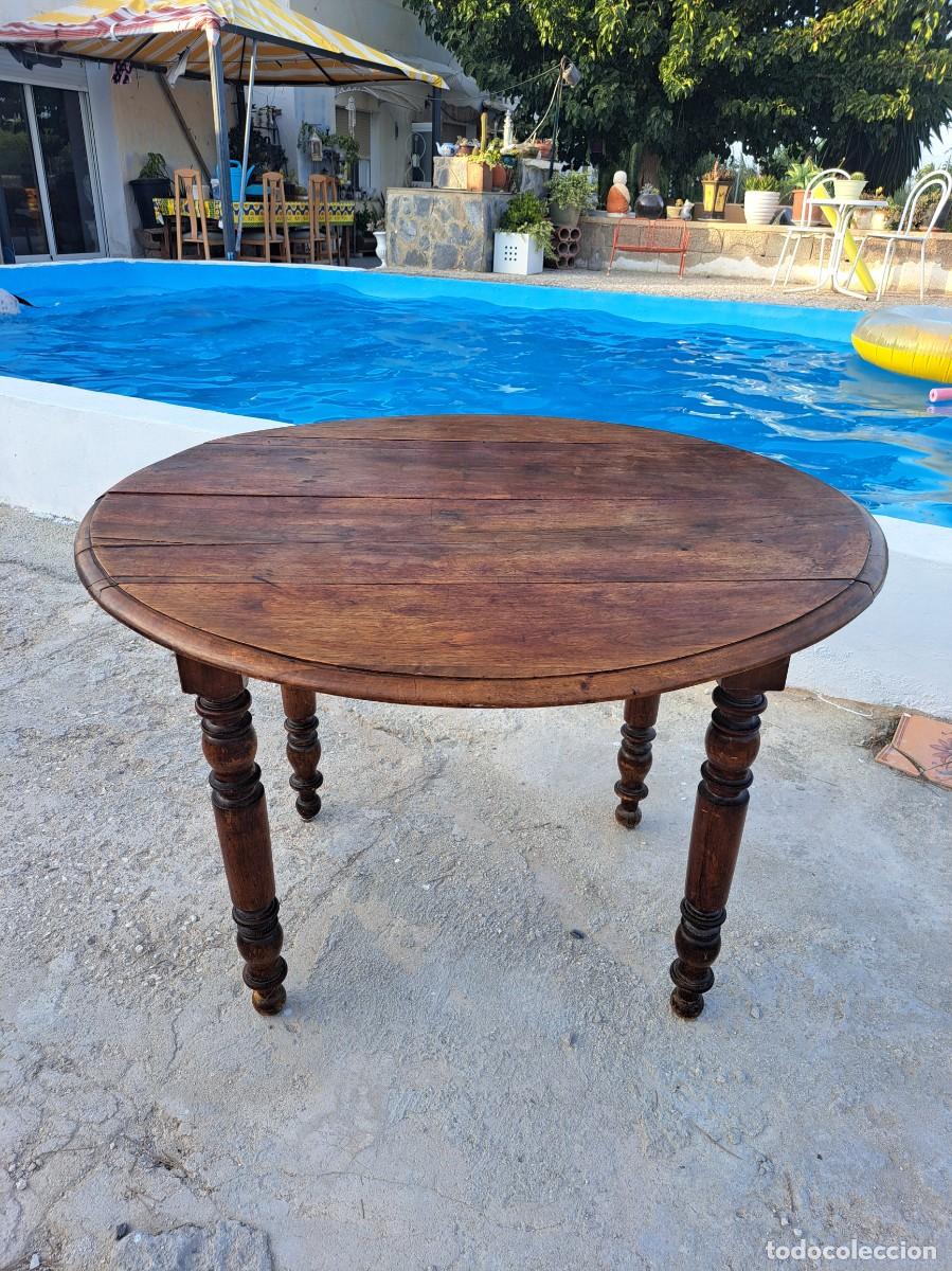 Antig&uuml;edades: Mesa de alas abatibles antigua de madera de nogal, estilo Luis Felipe siglo XIX