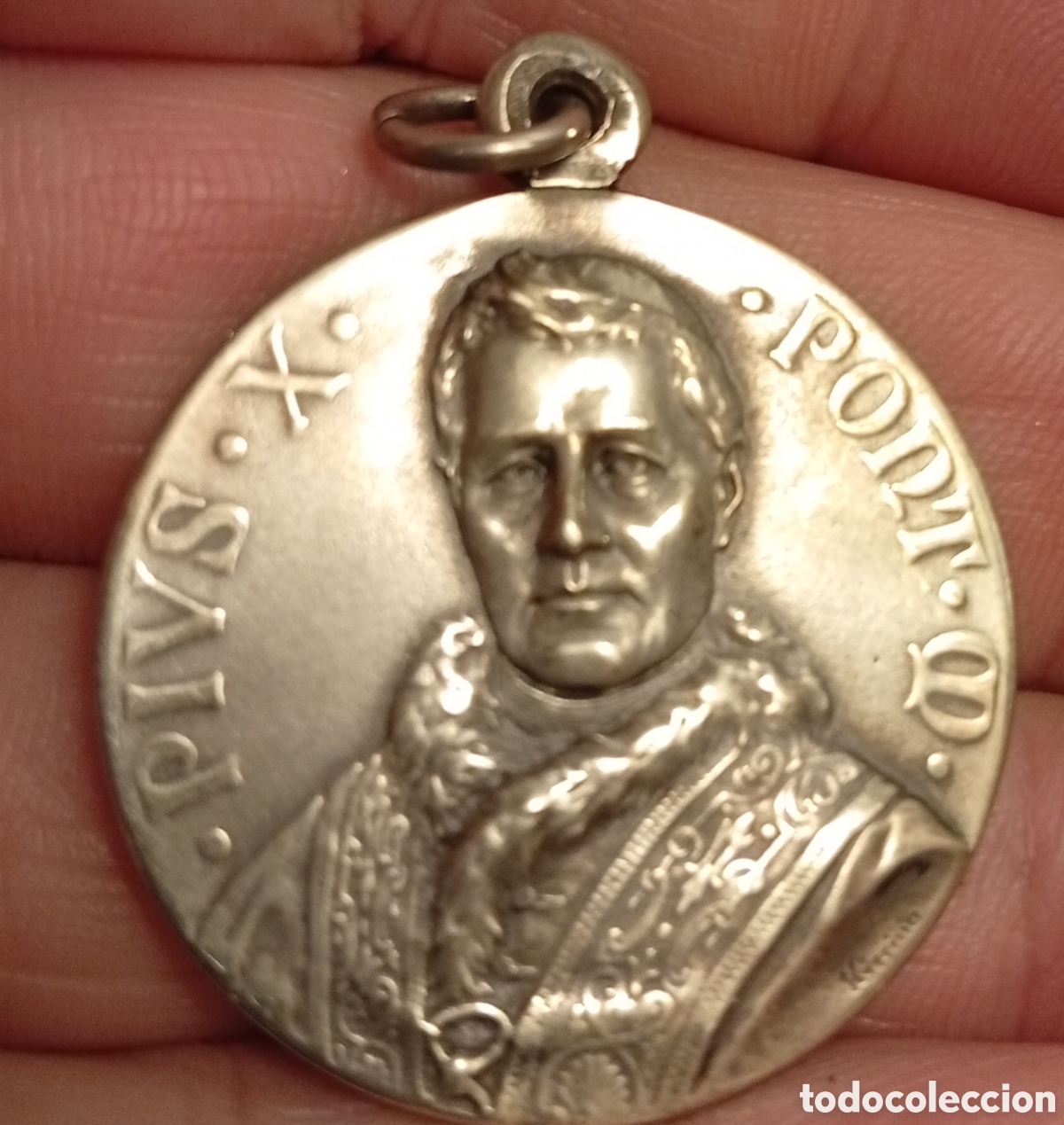 Antig&uuml;edades: Preciosa vieja medalla religiosa de plata Pio X