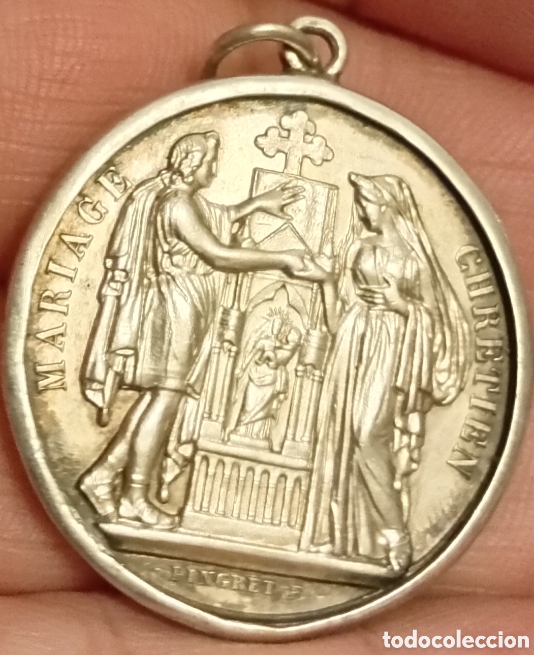 Antig&uuml;edades: Francia medalla antigua de plata Mariage