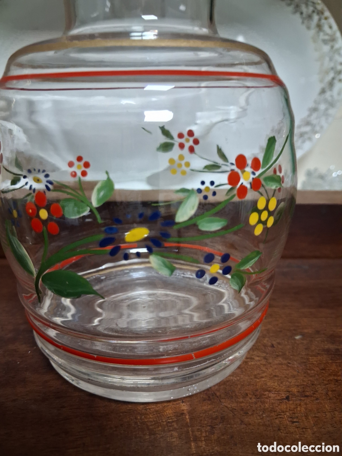 Antig&uuml;edades: Licorera cristal pintada a mano vintage.