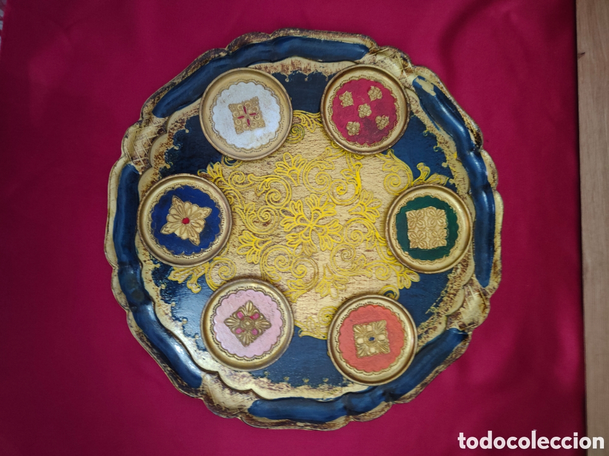 Antig&uuml;edades: Bandeja y 6 Posavasos Vintage Florentino