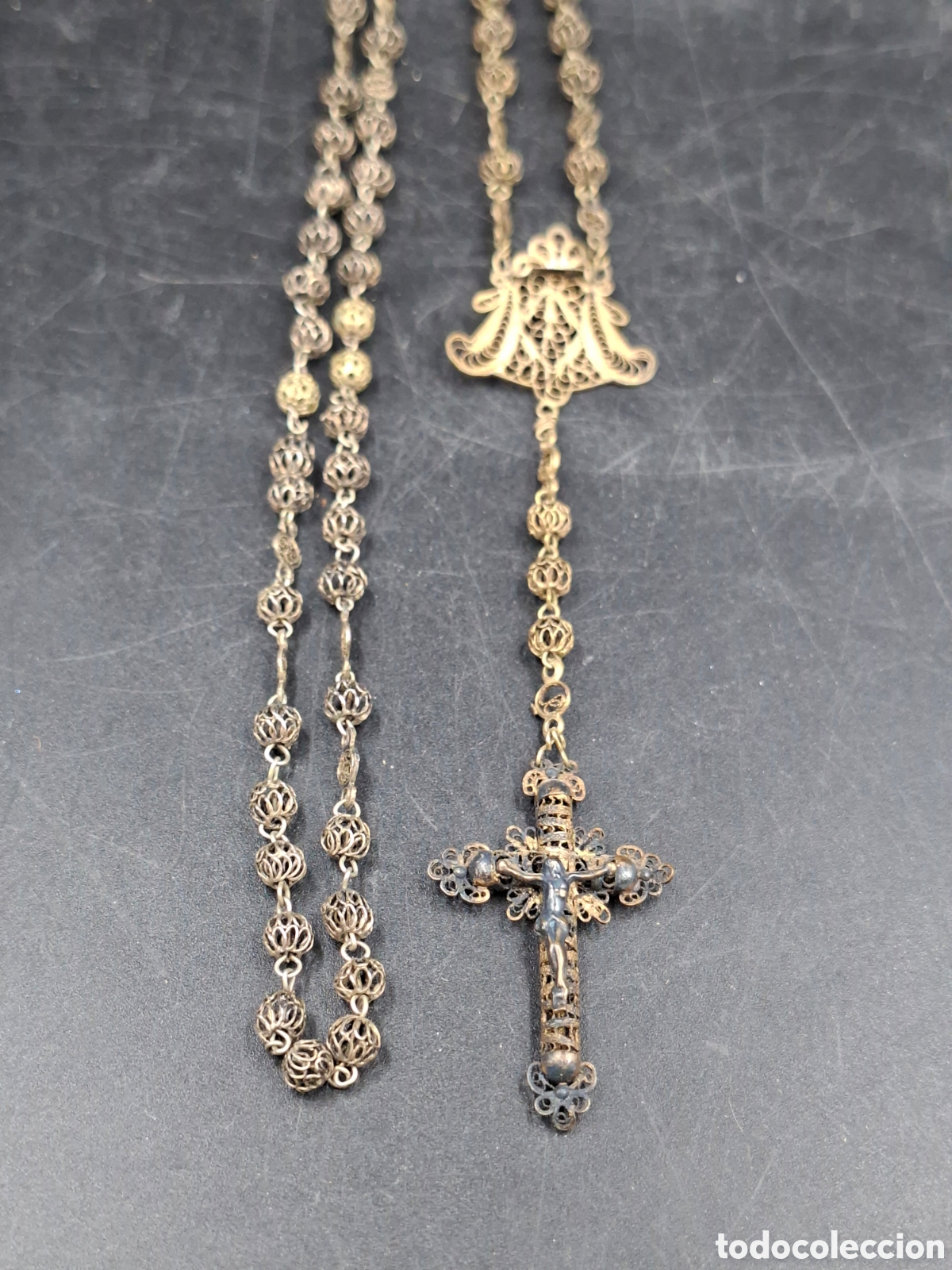 Antiguidades: [ ] Antiguo rosario filigrana plata doreada siglo XIX