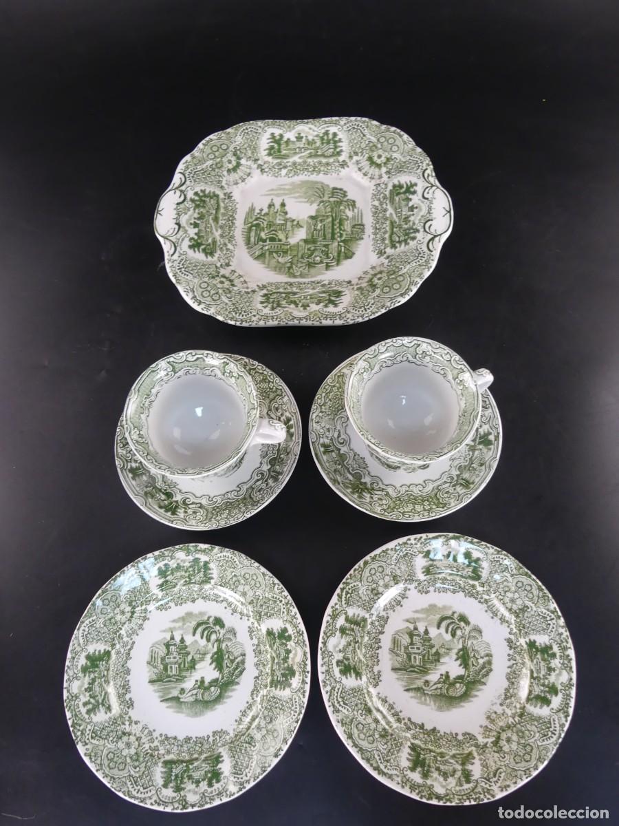 Antiquit&eacute;s: JUEGO DE 4 PLATOS 1 BANDEJA Y 2 TAZAS DE PORCELANA DE CARTUJA PICKMAN