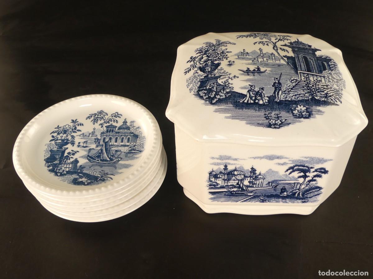 Oggetti Antichi: CAJA DE PORCELANA CON 6 PLATOS DE PORCELANA LA CARTUJA PICKMAN