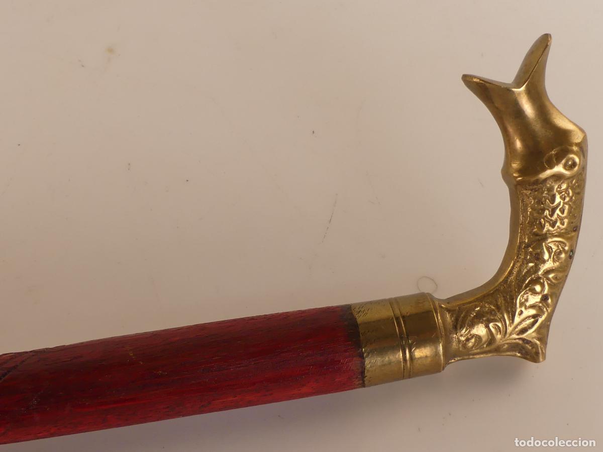 Antig&uuml;edades: BASTON DE MADERA MANGO DE LATON O BRONSE OBJETO DE COLECCION - Foto 5