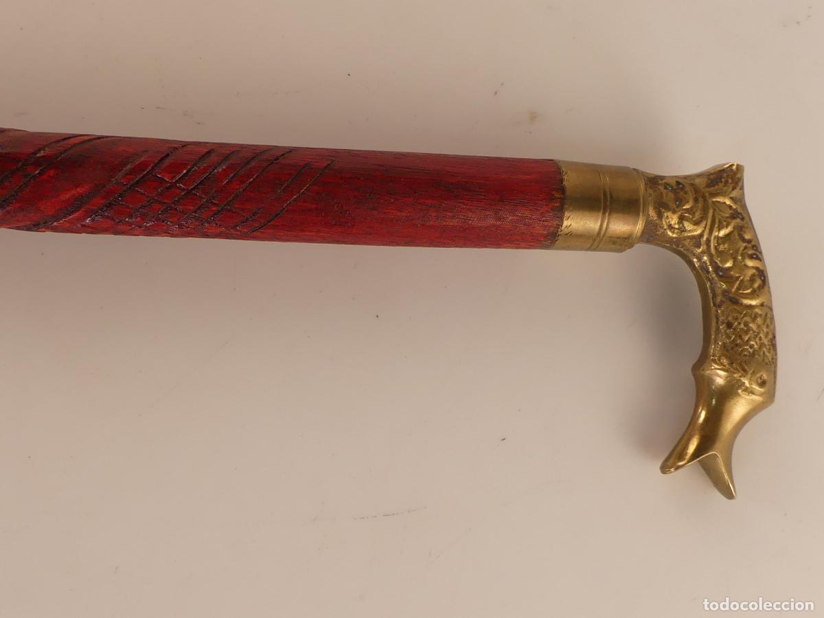 Antig&uuml;edades: BASTON DE MADERA MANGO DE LATON O BRONSE OBJETO DE COLECCION - Foto 6