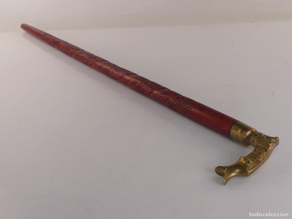 Antig&uuml;edades: BASTON DE MADERA MANGO DE LATON O BRONSE OBJETO DE COLECCION - Foto 3