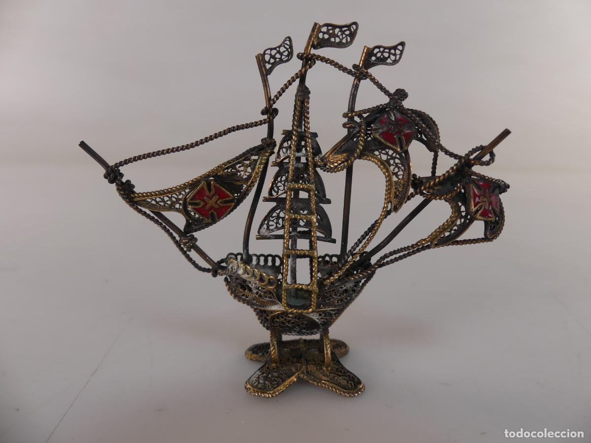 Antig&uuml;edades: BARCO EN MINIATURA METAL PLATEADO FILIGRANA