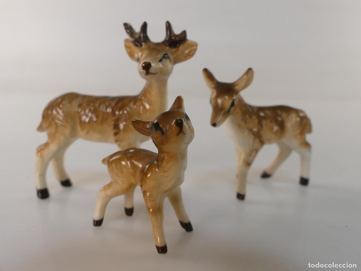 Oggetti Antichi: JUEGO DE 3 FIGURITAS DE CIERVOS BONE CHINA JAPAN