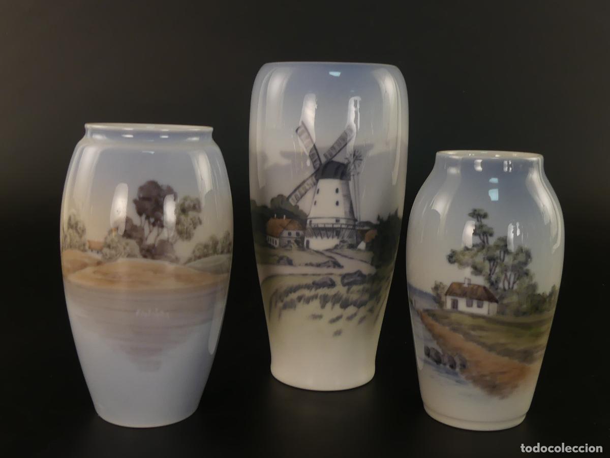Antiquit&eacute;s: JUEGO DE 3 FLOREROS DE PORCELANA DANESA