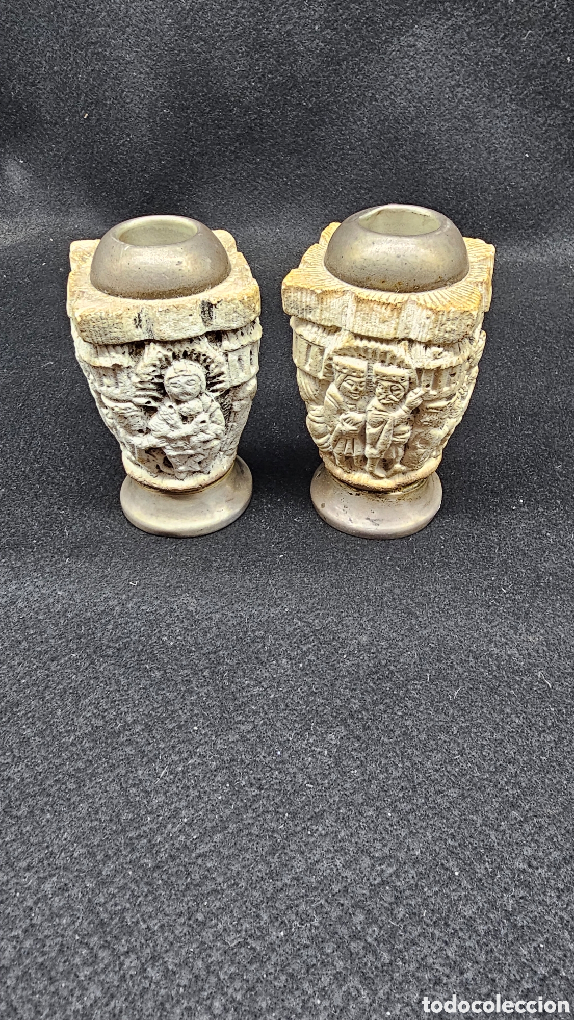 Antig&uuml;edades: Antiguos portavelas estilo capitel romano de plata de ley contrastada