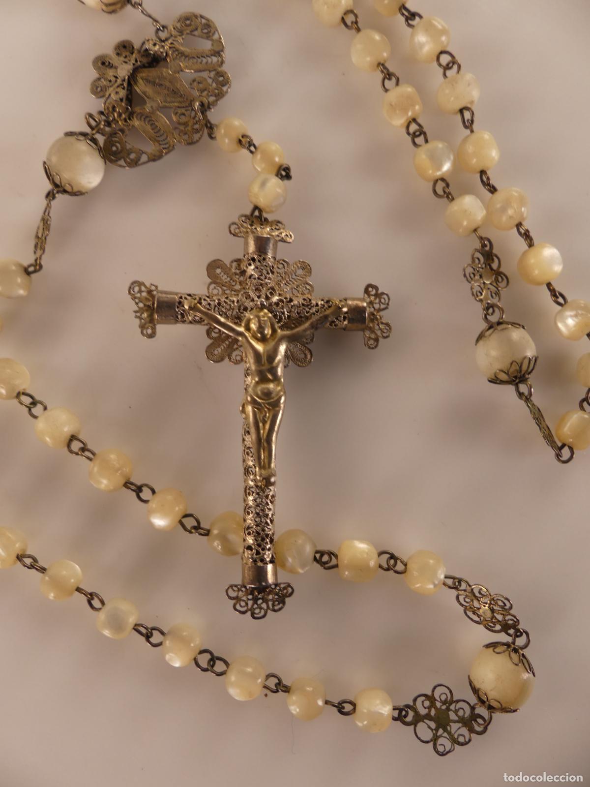 Oggetti Antichi: Maravilloso Rosario de filigrana Precioso Objeto Religioso Excelente Detallado