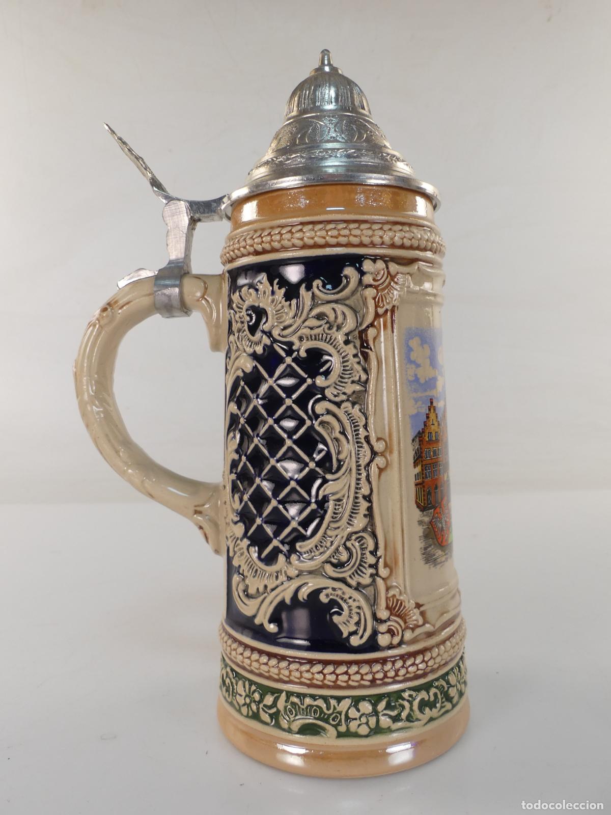 Antiquit&eacute;s: BONITA JARRA DE PORCELANA ALEMANA TAPA DE ZINC