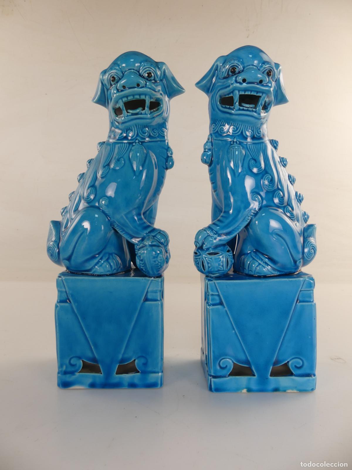 Antiquit&eacute;s: Vintage Pareja de Leones Foo Porcelana de Colecci&oacute;n Excelente Decoraci&oacute;n Sobremesa