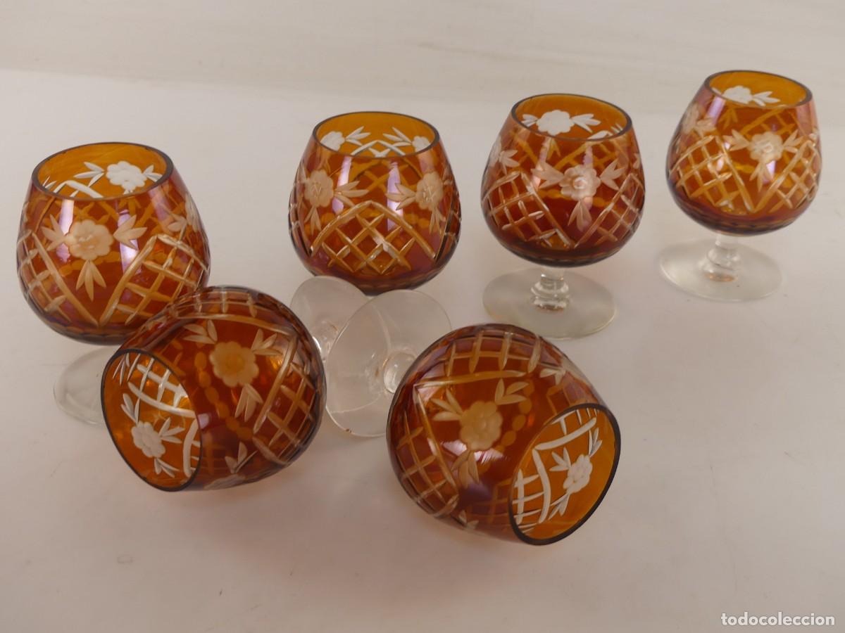 Antiquit&eacute;s: JUEGO DE 6 COPAS DE CRISTAL DE BOHEMIA