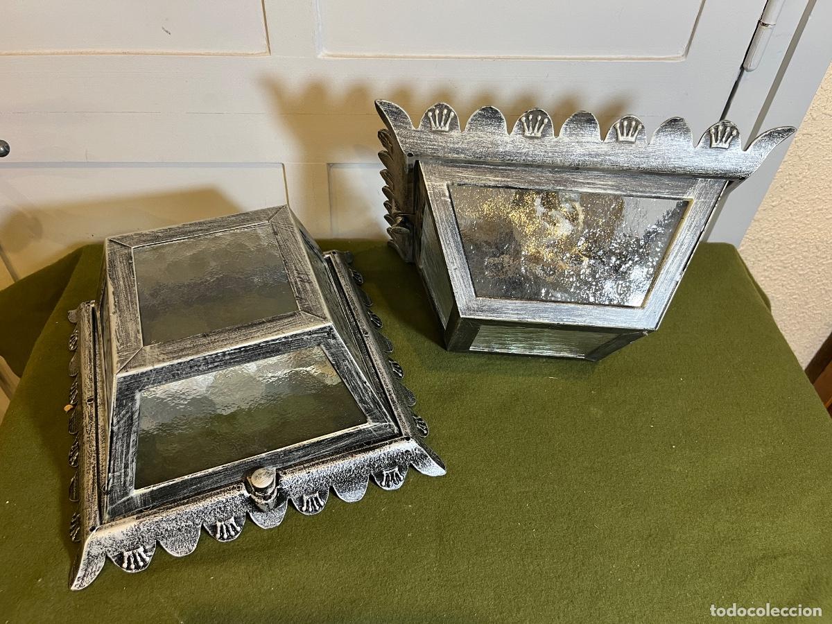 Antiques: Pareja de apliques de pared r&uacute;sticos estilo castellano hierro forjado plateado cristal catedral vint