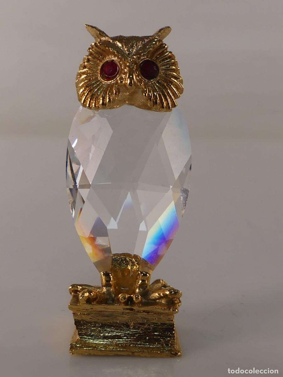 Antiques: FIGURA DE BUHO DE CRISTAL Y METAL