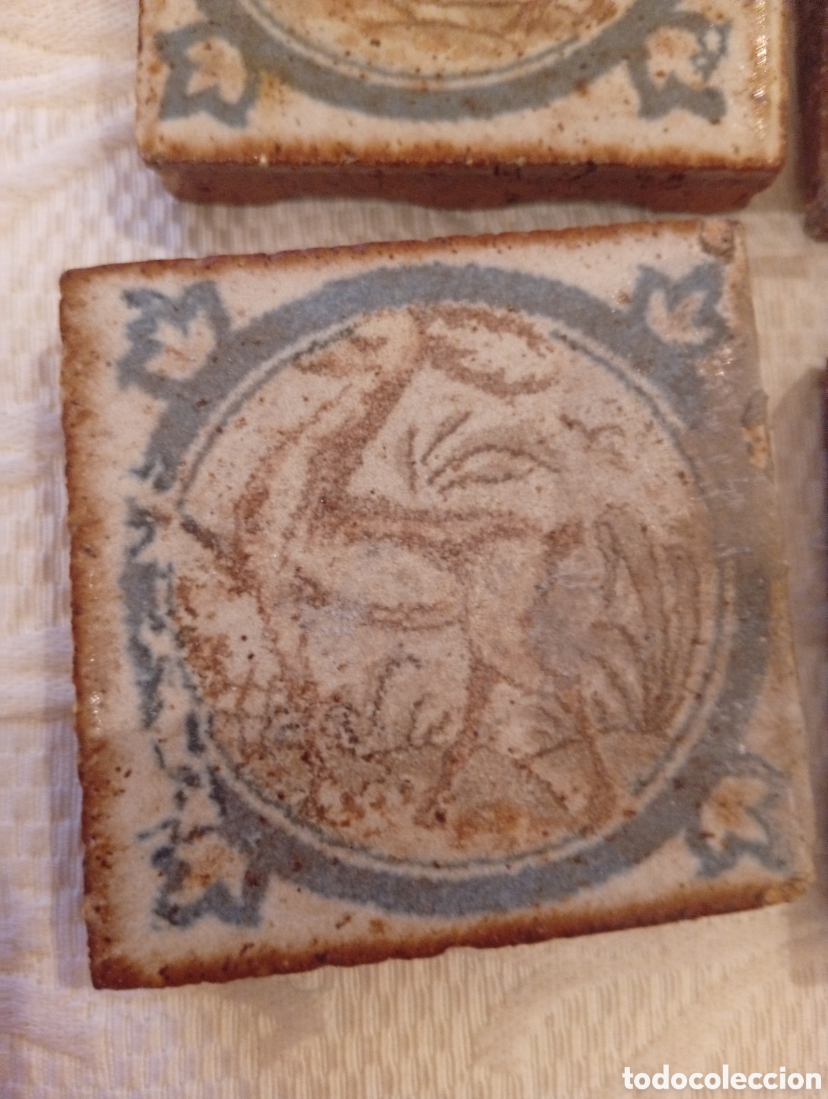 Antig&uuml;edades: Colecci&oacute;n 8 Azulejos antiguas animal y cazador