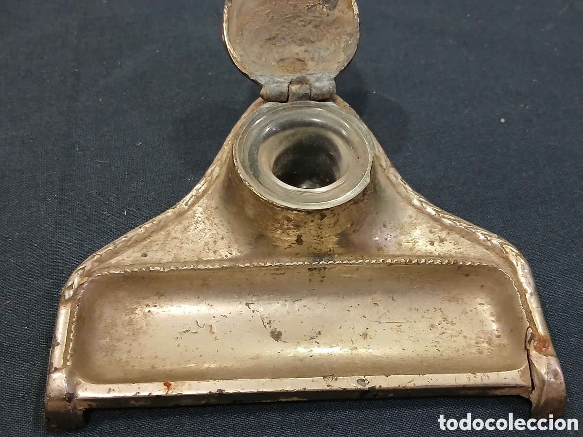 Antig&uuml;edades: Antiguo tintero en metal. (L134) - Foto 2